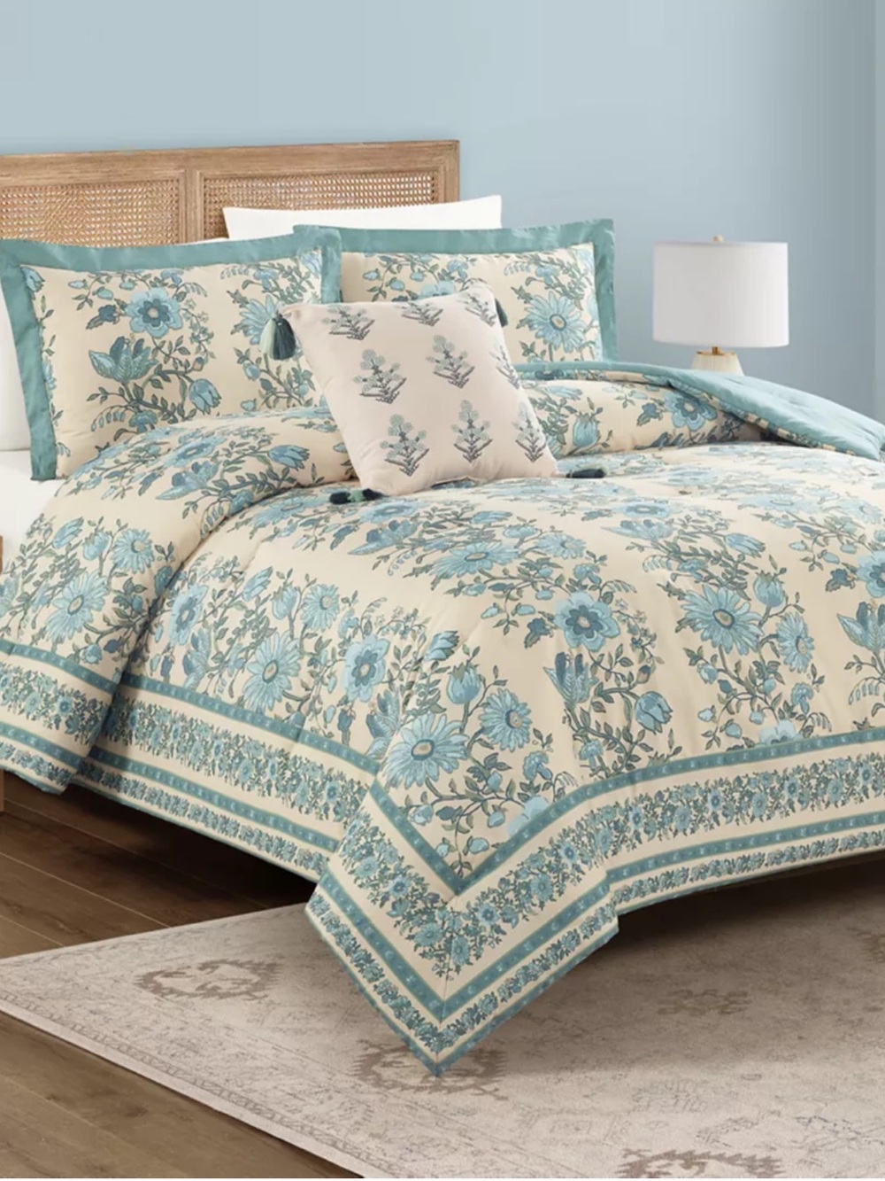 NWT Spartina 449 Mystic Moss Floral 3PC Cotton Sateen Comforter Set Full/Queen - Picture 2 of 10